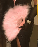 Abanico de mano de plumas plegable, grande, hecho a mano, color rosa bebé, nuevo para fiesta de disfraces de Halloween, abanico de boda nupcial, regalo - SACASUSA