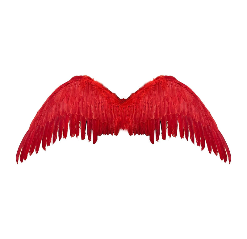 Alas de ángel de hada grandes de plumas rojas grandes de 47x17 pulgadas con halo gratis para alas de disfraz de Halloween hombres mujeres adultos L XXL - SACASUSA