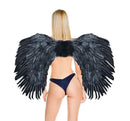 Alas de ángel de plumas negras enormes XXL de 36x27 pulgadas con Halo gratis para hombres y mujeres, fiesta de disfraces de Halloween en rojo y blanco - SACASUSA
