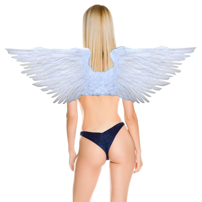 Alas de á?ngel de plumas reales grandes de 44x13 pulgadas, Halo libre en blanco o negro, hombres, mujeres, adultos, talla L para fiesta de disfraces de Halloween - SACASUSA