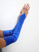 Azul real extra largo sin dedos sobre el codo Guantes de color satinado nupcial de grado A sin dedos mujeres Fiesta de Halloween Cosplay Formal 23 "Prom - SACASUSA