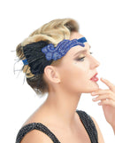 Azul Vintage inspirado El gran Gatsby Rhinestone con cuentas diadema 1920 tocado Flapper negro pluma nupcial tocado de boda Art Déco - SACASUSA