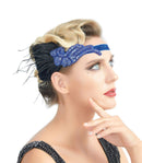 Azul Vintage inspirado El gran Gatsby Rhinestone con cuentas diadema 1920 tocado Flapper negro pluma nupcial tocado de boda Art Déco - SACASUSA