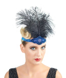 Azul Vintage inspirado El gran Gatsby Rhinestone con cuentas diadema 1920 tocado Flapper negro pluma nupcial tocado de boda Art Déco - SACASUSA