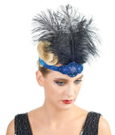 Azul Vintage inspirado El gran Gatsby Rhinestone con cuentas diadema 1920 tocado Flapper negro pluma nupcial tocado de boda Art Déco - SACASUSA