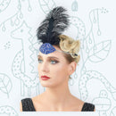 Azul Vintage Pluma El Gran Gatsby Rhinestone con cuentas Diadema 1920 tocado Flapper Pluma Negra Halloween Vestir Tocado Art Déco - SACASUSA