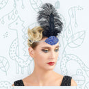 Azul Vintage Pluma El Gran Gatsby Rhinestone con cuentas Diadema 1920 tocado Flapper Pluma Negra Halloween Vestir Tocado Art Déco - SACASUSA