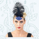 Azul Vintage Pluma El Gran Gatsby Rhinestone con cuentas Diadema 1920 tocado Flapper Pluma Negra Halloween Vestir Tocado Art Déco - SACASUSA
