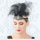 Black Pewter Vintage inspirado El gran Gatsby Rhinestone con cuentas diadema 1920 tocado Flapper negro pluma novia boda Art Déco - SACASUSA
