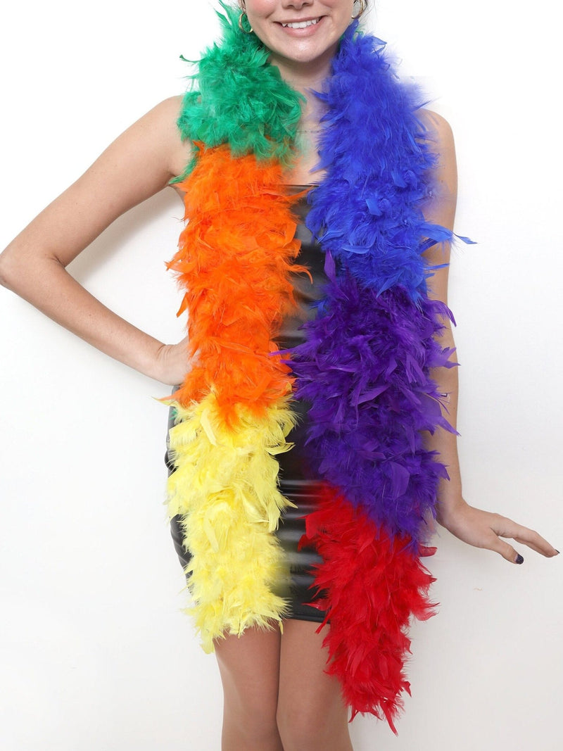 Boa de 100 g, arcoá­ris, rojo, azul, amarillo, verde, morado, naranja, boas de plumas de pavo Chandelle, 74 pulgadas de largo, accesorio para disfraz de Halloween de los años 20 - SACASUSA
