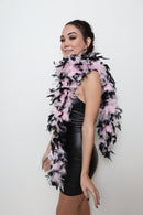 Boa de 100 g de color rosa bebé con puntas negras, boas de plumas de pavo Chandelle, 6 pies de largo, años 20, hermoso color de los años 20, accesorio para disfraz de Halloween - SACASUSA