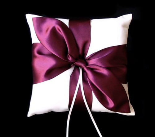 Boda nupcial Amor Nudo Satén Arco Anillo Almohada Portador Accesorios de boda Marfil Blanco Negro Marrón Rojo Rosa Borgoña Vino Hermosa Cinta - SACASUSA