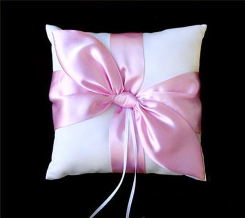 Boda nupcial Amor Nudo Satén Arco Anillo Almohada Portador Accesorios de boda Marfil Blanco Negro Marrón Rojo Rosa Borgoña Vino Hermosa Cinta - SACASUSA