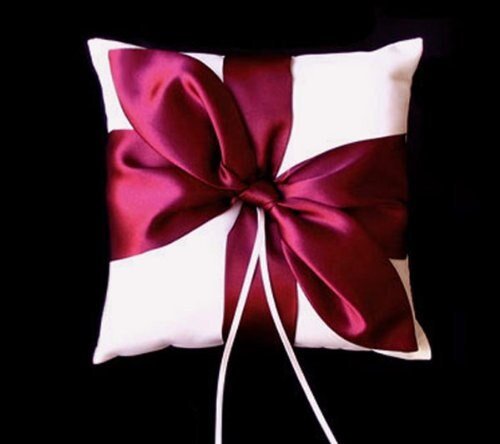 Boda nupcial Amor Nudo Satén Arco Anillo Almohada Portador Accesorios de boda Marfil Blanco Negro Marrón Rojo Rosa Borgoña Vino Hermosa Cinta - SACASUSA