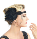 1920s Flapper Headband, Great Gatsby Headpiece, Black Feather Rhinestone Crystal Halloween Hair Accessories