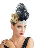 1920s Flapper Headbands, Rhinestone, Black Sequin, Great Gatsby Feather Hair Accessories for Women (Silver)