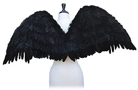 Extra Large 47x17 Inch Feather Halloween Costume Angel & Fairy Wings, Free Halo in Black or White, XL Size for Men, Women & Adults