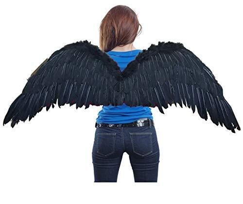Extra Large 47x17 Inch Feather Halloween Costume Angel & Fairy Wings, Free Halo in Black or White, XL Size for Men, Women & Adults