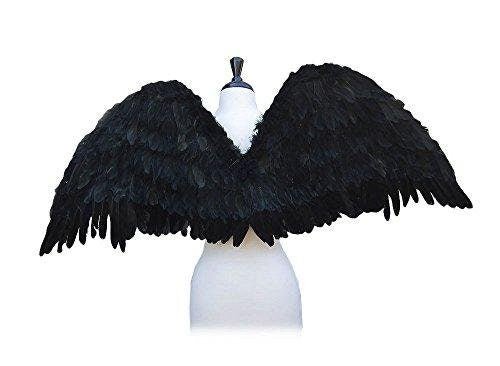 Extra Large 47x17 Inch Feather Halloween Costume Angel & Fairy Wings, Free Halo in Black or White, XL Size for Men, Women & Adults