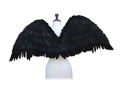 Extra Large 47x17 Inch Feather Halloween Costume Angel & Fairy Wings, Free Halo in Black or White, XL Size for Men, Women & Adults