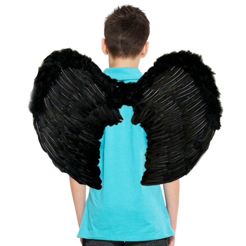 Large Feather Halloween Costume, Fairy Angel Wings, 26" x 19", Black, White, or Red with Free Halo for Men, Women, and Adults