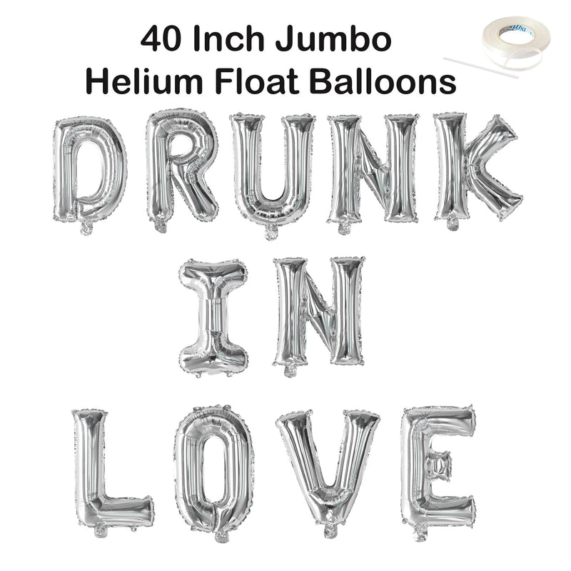 DRUNK IN LOVE 40" Jumbo Balloon Banner | Rose Gold, Rose Silver, Black | Engagement Bridal Shower Decorations, Bachelorette Party Photo Backdrop