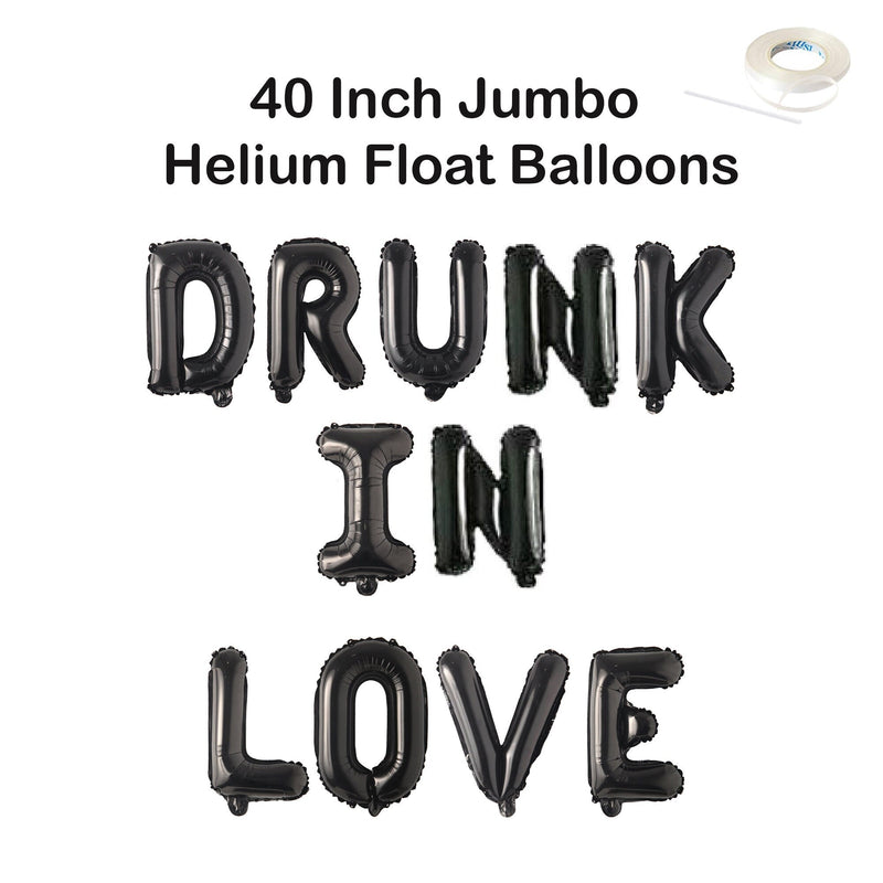 DRUNK IN LOVE 40" Jumbo Balloon Banner | Rose Gold, Rose Silver, Black | Engagement Bridal Shower Decorations, Bachelorette Party Photo Backdrop