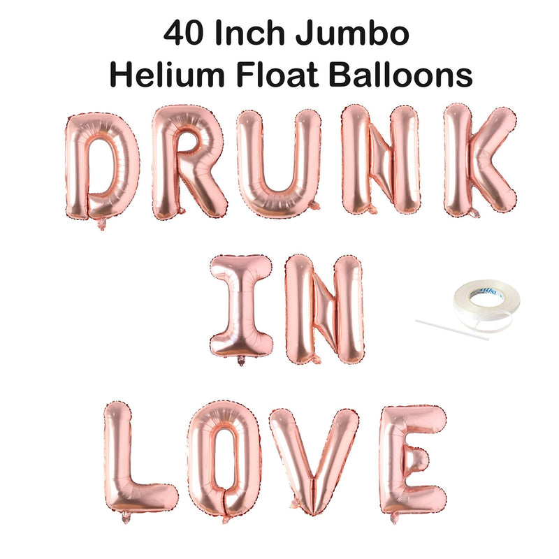 DRUNK IN LOVE 40" Jumbo Balloon Banner | Rose Gold, Rose Silver, Black | Engagement Bridal Shower Decorations, Bachelorette Party Photo Backdrop