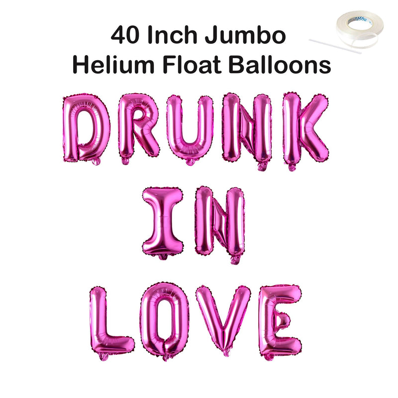 DRUNK IN LOVE 40" Jumbo Balloon Banner | Rose Gold, Rose Silver, Black | Engagement Bridal Shower Decorations, Bachelorette Party Photo Backdrop