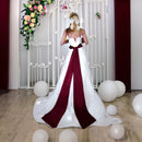 Elegante faja nuptial de satén burdeos extra grande y larga