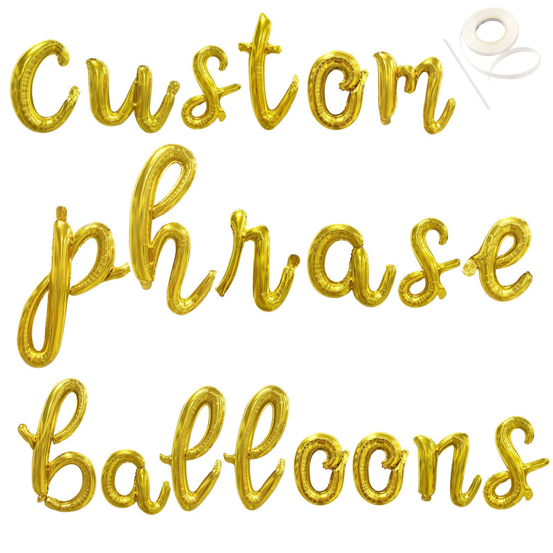 Cursive Writing Personalized Gold Phrase Choose Your Letter Number Alphabet Balloon Banner Baby Shower Happy Birthday Personalization Lowercase