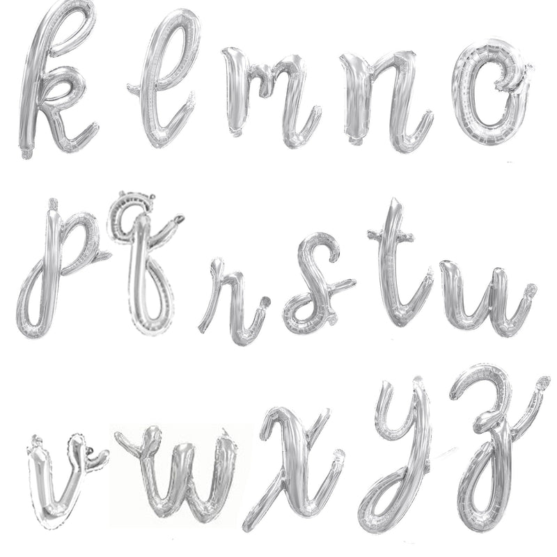 Cursive Script Custom Silver Phrase Choose Your Letter Number Alphabet Balloon Banner Baby Shower / Happy Birthday Personalization Lowercase