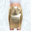 Falda lápiz elástica dorada metálica Cintura alta Aspecto mojado brillante Spandex Por encima de la rodilla Fiesta Clubwear Bodycon Cuero de PU SML Chica Mujer - SACASUSA