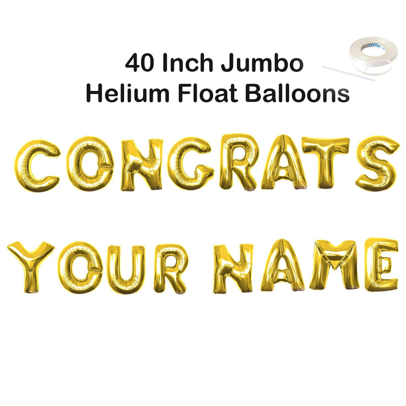 FELICIDADES - Banner de globo Jumbo de 40" con NOMBRE PERSONALIZADO Globos de letras Plata, Oro, Oro rosa, Negro, Rosa, Azul Decoraciones de fiesta Helio - SACASUSA