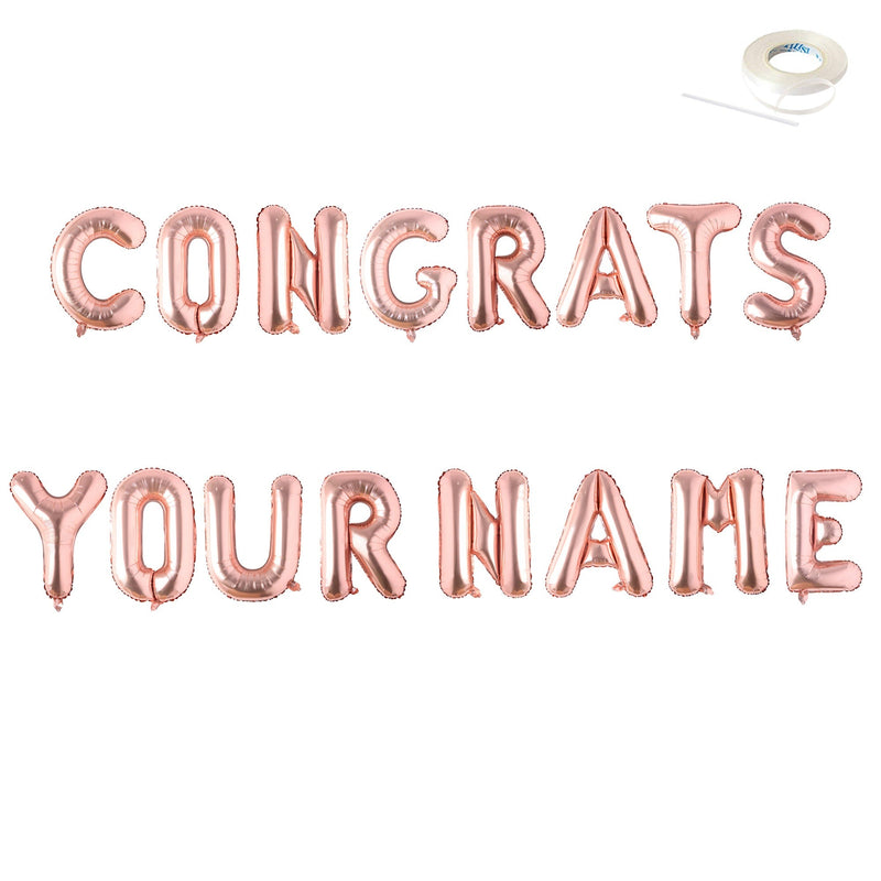 FELICIDADES - Banner de globo Jumbo de 40" con NOMBRE PERSONALIZADO Globos de letras Plata, Oro, Oro rosa, Negro, Rosa, Azul Decoraciones de fiesta Helio - SACASUSA