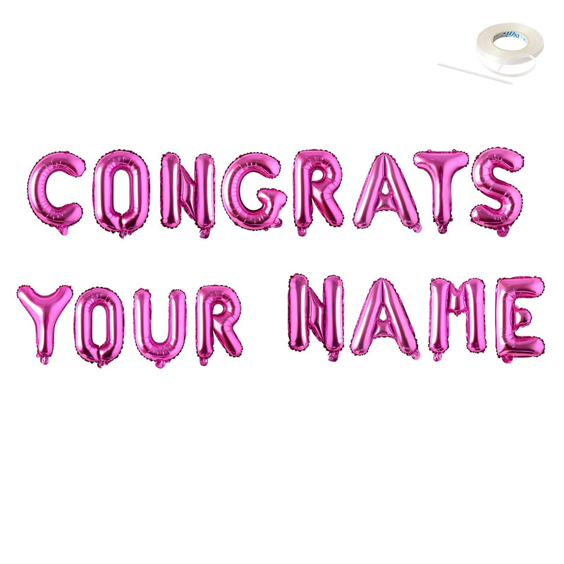 FELICIDADES - Banner de globo Jumbo de 40" con NOMBRE PERSONALIZADO Globos de letras Plata, Oro, Oro rosa, Negro, Rosa, Azul Decoraciones de fiesta Helio - SACASUSA