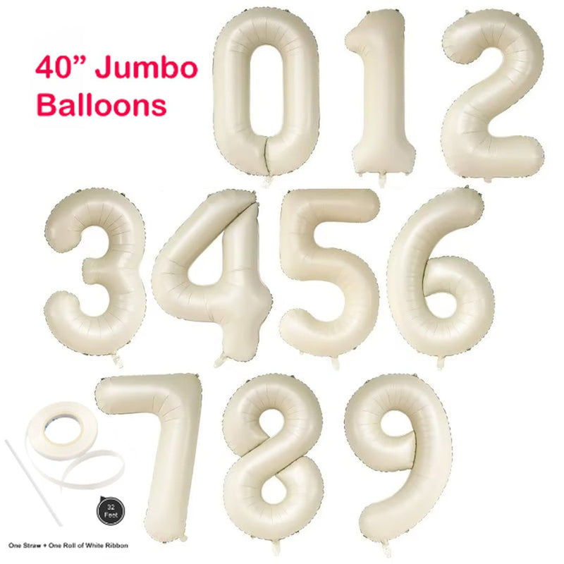 Globos de helio con números gigantes, color crema mate, color beige, de 40 pulgadas, 0,1,2,3,4,5,6,7,8,9, lámina decorativa para fiesta de bodas de cumpleaños, 1º, 2º, 3º - SACASUSA