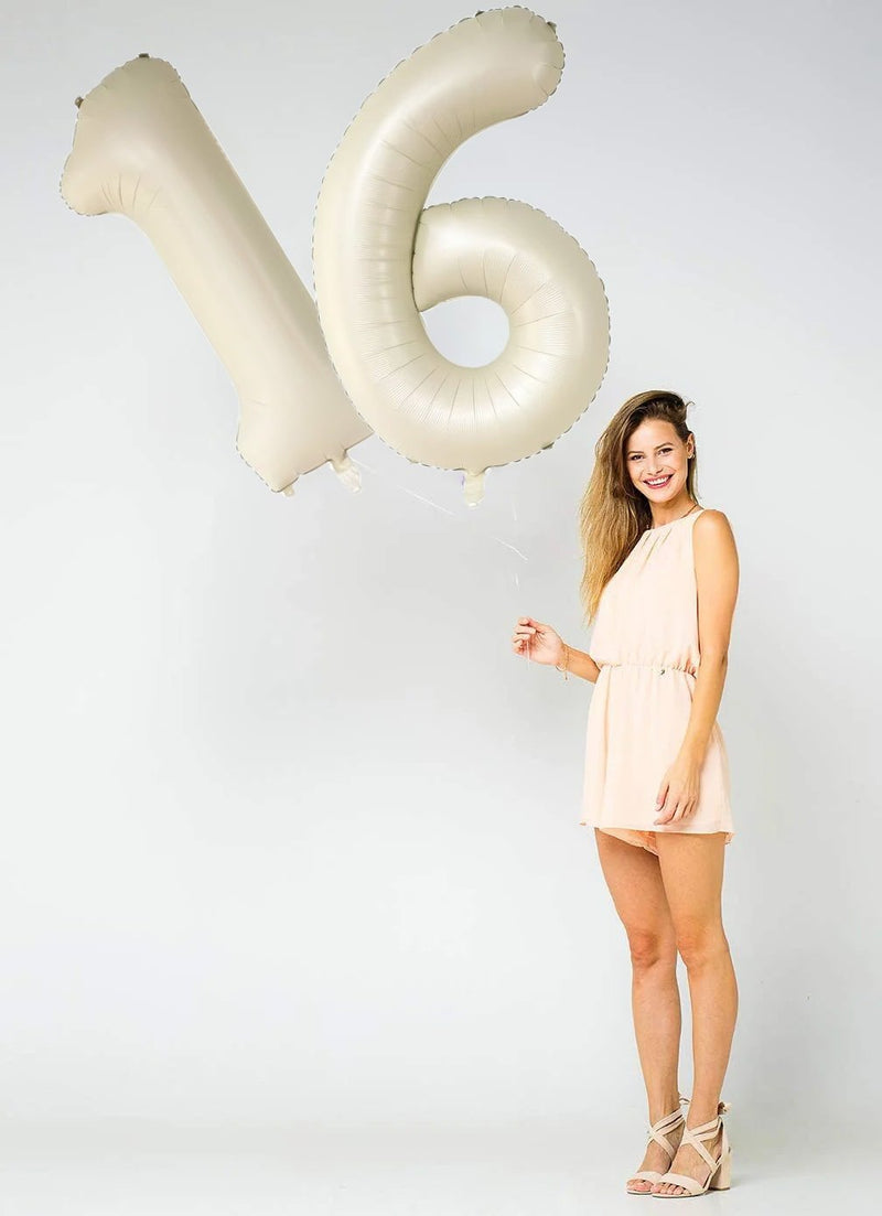Globos de helio con números gigantes, color crema mate, color beige, de 40 pulgadas, 0,1,2,3,4,5,6,7,8,9, lámina decorativa para fiesta de bodas de cumpleaños, 1º, 2º, 3º - SACASUSA