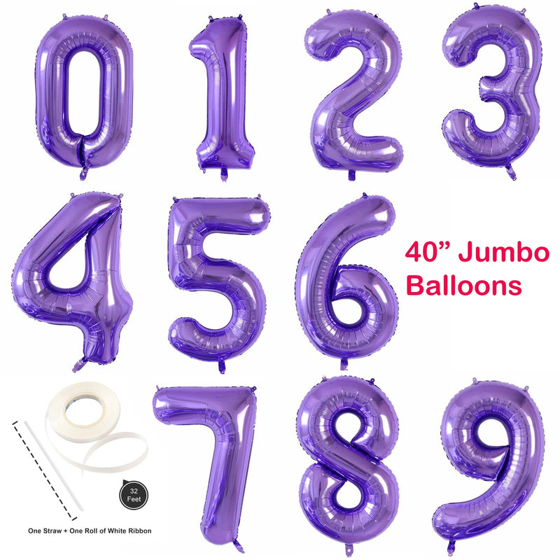 Globos de helio con números gigantes, color morado, 40 ", 0,1,2,3,4,5,6,7,8,9, decoración para fiesta de boda y cumpleaños - SACASUSA