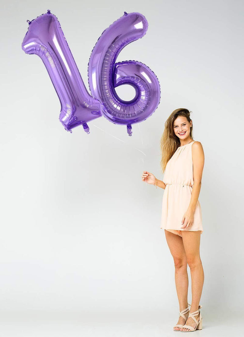 Globos de helio con números gigantes, color morado, 40 ", 0,1,2,3,4,5,6,7,8,9, decoración para fiesta de boda y cumpleaños - SACASUSA