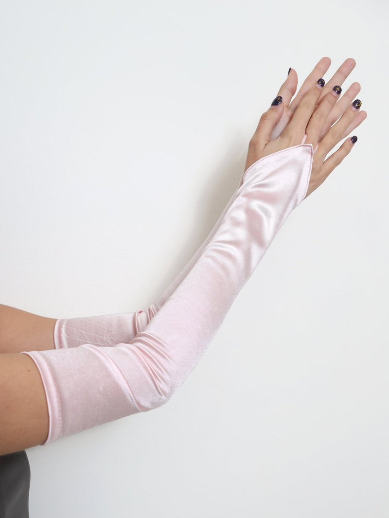 Guante rosa Extra largo sin dedos sobre el codo para mujer, guante de Color satinado para novia, fiesta de Halloween, Cosplay Formal de 23" - SACASUSA