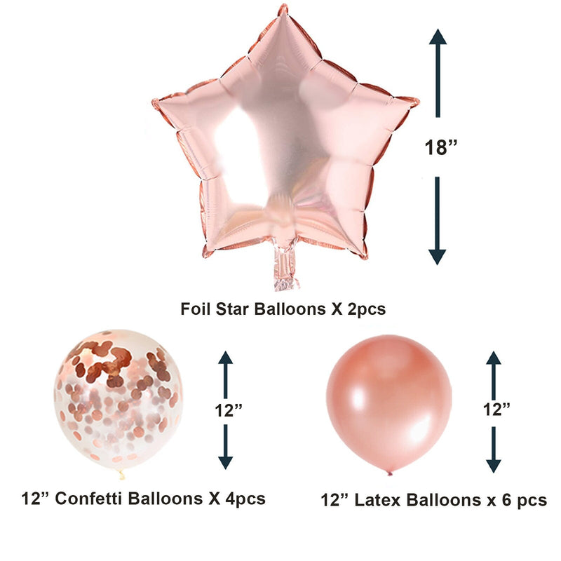 Juego de decoraciones de globos de feliz cumpleaños de oro rosa de 16 pulgadas: pancarta de letras de 13 piezas, lámina de estrella gigante de 2 piezas, confeti de 4 piezas, globos de látex de 6 piezas - SACASUSA