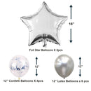 Juego de decoraciones de globos de feliz cumpleaños plateados de 16 pulgadas: pancarta con letras de 13 piezas, lámina de estrella gigante de 2 piezas, confeti de 4 piezas, globos de látex de 6 piezas - SACASUSA