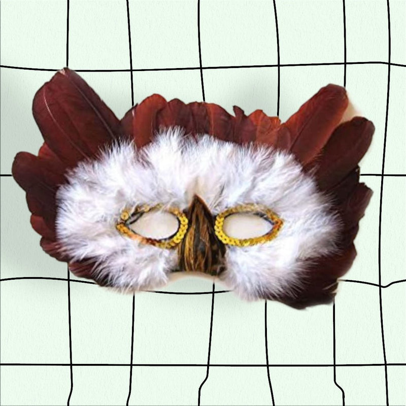 Máscara de disfraz de búho de plumas para adultos blanco o gris Halloween Mardi Gras n gris, blanco y marrón - SACASUSA