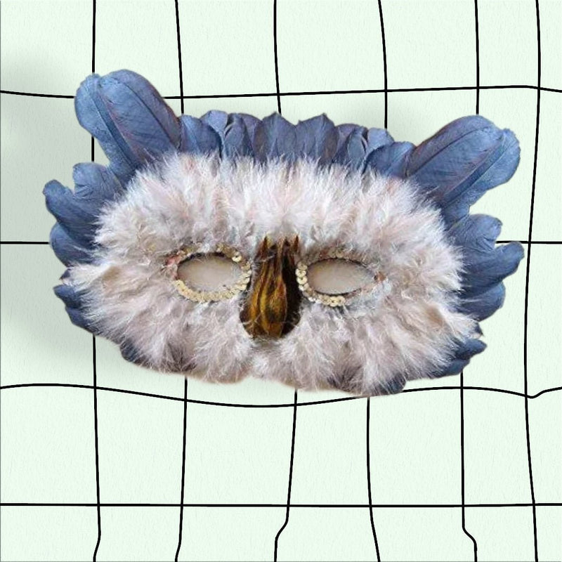 Máscara de disfraz de búho de plumas para adultos blanco o gris Halloween Mardi Gras n gris, blanco y marrón - SACASUSA