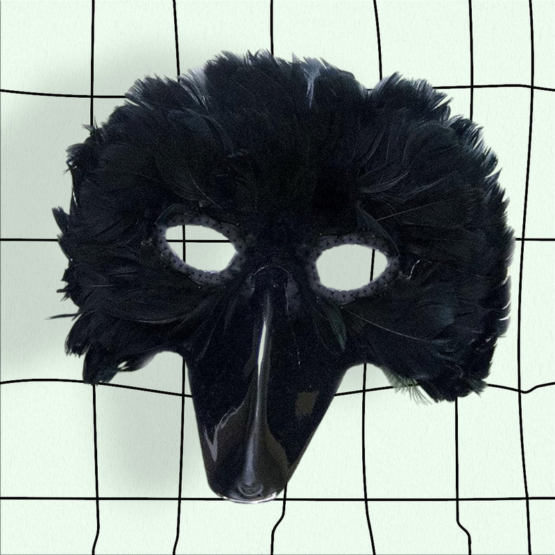 Máscara de pájaro de plumas negras hecha a mano con pico negro, ojos de lentejuelas, cuervo, máscara de animales de plumas de pájaro grande de Halloween - SACASUSA