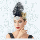 Negro Plata Vintage Inspirado El Gran Gatsby Rhinestone con cuentas Diadema 1920 tocado Flapper Pluma Nupcial Boda Art Déco Tocado - SACASUSA