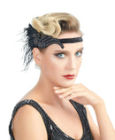 Negro Vintage inspirado El gran Gatsby Rhinestone con cuentas diadema 1920 tocado Flapper negro pluma nupcial boda tocado Art Déco - SACASUSA