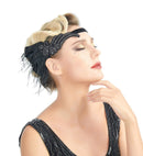 Negro Vintage inspirado El gran Gatsby Rhinestone con cuentas diadema 1920 tocado Flapper negro pluma nupcial boda tocado Art Déco - SACASUSA