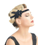 Negro Vintage Inspirado El Gran Gatsby Rhinestone con cuentas Lentejuelas Diadema 1920s Tocado Flapper Nupcial Boda Tocado Accesorio para el cabello - SACASUSA